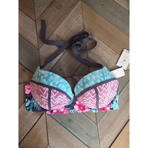 Shade & Shore Underwire Lined  Bikini‎ Top Size 36C Floral Patchwork Blue Purple